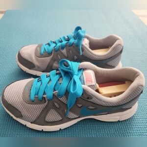 Nike Women's Gray and Teal Athletic Revolution 2 Shoes